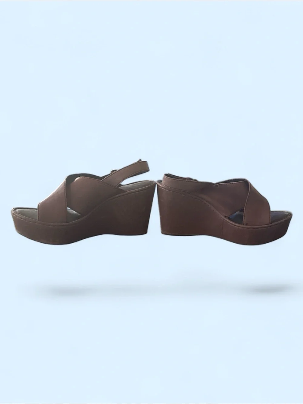 Born Brown Leather Wedge Slingback Sandals